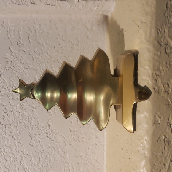 Vintage Brass Christmas Tree Stocking Holder 5.5” Mantel Holiday Hanger - Picture 1 of 6